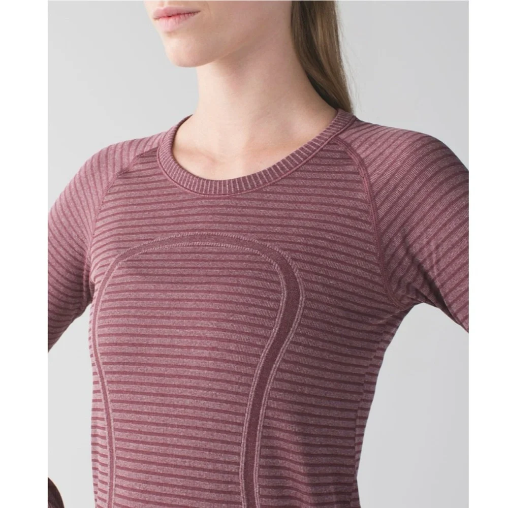 Lululemon Swiftly Tech Long Sleeve Crew in Heathered Bordeaux Drama Size 4 - Picture 2 of 15